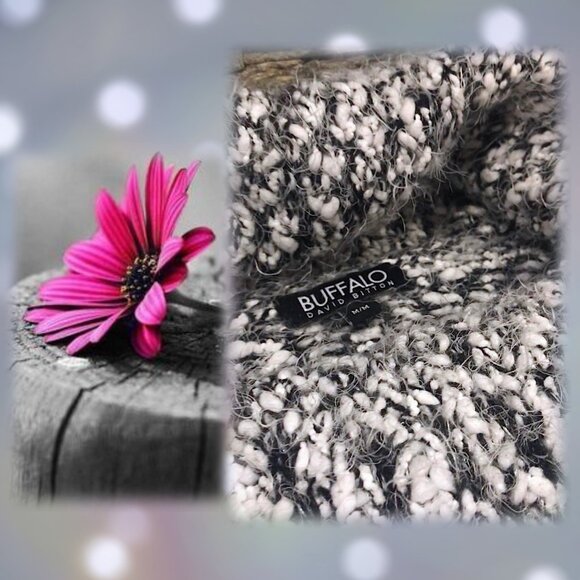 So Soft!!! Cute Buffalo David Bitton Turtleneck Sweater in Black & White Eyelash - Picture 5 of 16